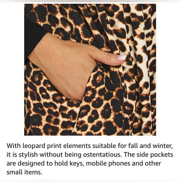 Casual T-Shirt Dress with Pockets Stretchy Long Sleeve Wine & Leopard Print XXL - Picture 8 of 9